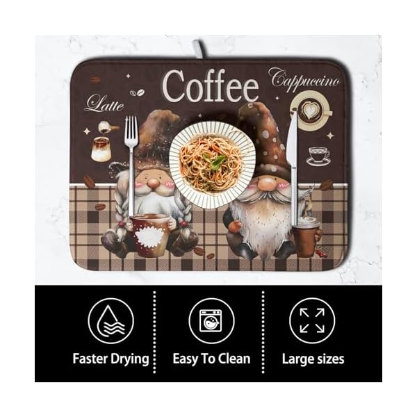   Coffee-Gnomes-Kitchen-Dish-Drying-Mat-for-Dishes-16x18-InchCoffee-Maker-Mats-for-TabletopBrown-Buffalo-Plaid-Mocha-Coffee-Cup-Dishes-Drainer-Mats-Super-Absorbent-Dish-Rack-Pad-for-Bar-Sinks-Counter
