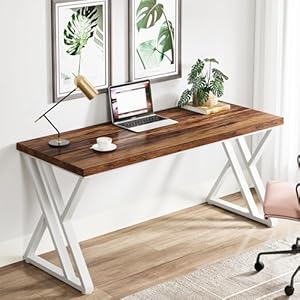 Tribesigns Modern WalnutWhite 55 Heavy Duty Computer Desk Study Work Desk 236D x 551W x 295H Z Shaped Metal Legs 330 lbs Capacity