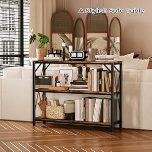 Homeiju Entry Table 40 Width 3 Tier Entryway Table with Storage Industrial Sofa Table with Open Shelves Foyer Tables for Entryway Hallway Kitchen Living Room and Bedroom Rustic Brown