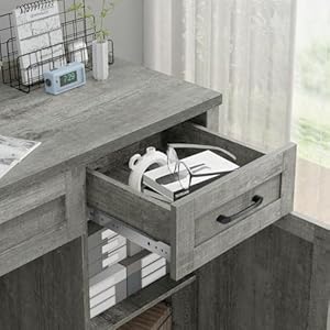 Farmhouse 47" Executive Desk, Computer Desk with 2 Drawers and Storage Cabinet, Workstation Computer Desk for Study and Home Office.(Grey) Farmhouse 47 Executive Desk Computer Desk with 2 Drawers and Storage Cabinet Workstation Computer Desk for Study and Home OfficeGrey