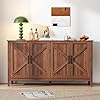 Yumyolk Buffet Cabinet 5906 Large Sideboard Buffet Storage Cabinet with 4 Doors Modern Farmhouse Coffee Bar Station Wood Kitchen Table for Kitchen Dining Room Walnut