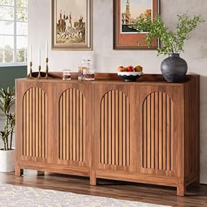Tribesigns Sideboard Buffet Cabinet, 57" Farmhouse Storage Cabinet with Shutter Doors and Adjustable Shelf, Freestanding Storage Shelf for Dining Room, Living Room, Kitchen Tribesigns Sideboard Buffet Cabinet 57 Farmhouse Storage Cabinet with Shutter Doors and Adjustable Shelf Freestanding Storage Shelf for Dining Room Living Room Kitchen