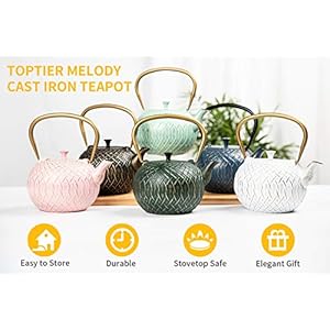   Toptier-Japanese-Cast-Iron-Tea-Kettle-for-Stove-Top-Stovetop-Safe-Teapot-with-Infusers-for-Loose-Tea-34-Ounce-1000-ml-Dark-Green-Melody