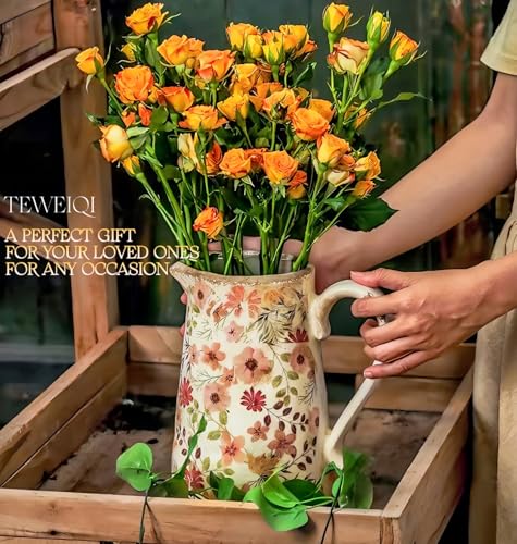 Vintage-Colorful-Daisy-Flora-Ceramic-Vase-with-Handle-Retro-Ice-Glazed-Crack-Farmhouse-Pitcher-Vase-for-Home-Decor-Living-Room-Shelf-Office-Rustic-Table-Centerpiece-9-Inch Vintage Colorful Daisy Flora Ceramic Vase with Handle Retro Ice Glazed Crack Farmhouse Pitcher Vase for Home Decor Living Room Shelf Office Rustic Table Centerpiece 9 Inch