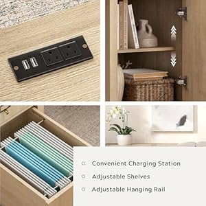 59 executive desk with file drawer farmhouse computer desk with charging station and storage cabinet wood home office desk for writing study light oak  urban country home decor