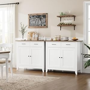 HORSTORS Kitchen Storage Cabinet, Modern Farmhouse Buffet Cabinet with Storage, Coffee Bar with 2 Drawers and 2 Doors, Floor Sideboard Buffet for Living Room, Dining Room, Bathroom, Ivory White HORSTORS Kitchen Storage Cabinet Modern Farmhouse Buffet Cabinet with Storage Coffee Bar with 2 Drawers and 2 Doors Floor Sideboard Buffet for Living Room Dining Room Bathroom Ivory White
