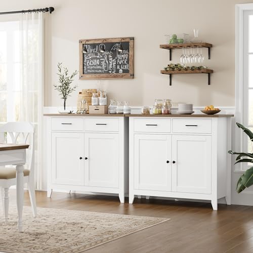 HORSTORS-Kitchen-Storage-Cabinet-Modern-Farmhouse-Buffet-Cabinet-with-Storage-Coffee-Bar-with-2-Drawers-and-2-Doors-Floor-Sideboard-Buffet-for-Living-Room-Dining-Room-Bathroom-Ivory-White HORSTORS Kitchen Storage Cabinet Modern Farmhouse Buffet Cabinet with Storage Coffee Bar with 2 Drawers and 2 Doors Floor Sideboard Buffet for Living Room Dining Room Bathroom Ivory White