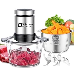 Kitchen in the box Food Processors400W All Copper Motor Meat Grinder Food Chopper Electric Vegetable Chopper with 2 Bowls8 Cup8 Cup 2 Bi Level Blades for MeatfishVegetableBaby Food