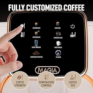 Zulay kitchen magia clasica fully automatic espresso machine with grinder touch screen coffee maker with one touch operation milk foam system for latte cappuccino macchiato cream copper  urban country home decor