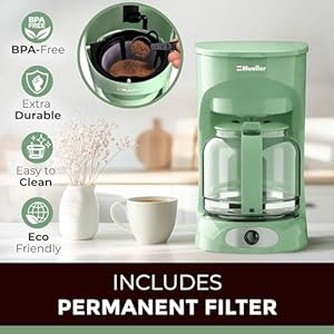 MUELLERHOME 12 Cup Drip Green Coffee Maker Borosilicate Carafe Auto Off Reusable Filter Anti Drip Keep Warm Function Clear Water Level Window Green Kitchen Accessories Decor