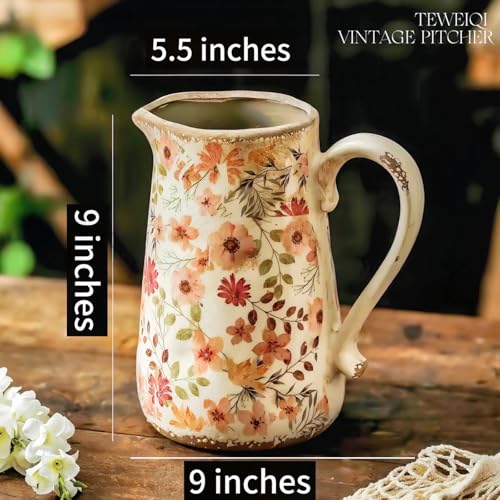 Vintage-Colorful-Daisy-Flora-Ceramic-Vase-with-Handle-Retro-Ice-Glazed-Crack-Farmhouse-Pitcher-Vase-for-Home-Decor-Living-Room-Shelf-Office-Rustic-Table-Centerpiece-9-Inch Vintage Colorful Daisy Flora Ceramic Vase with Handle Retro Ice Glazed Crack Farmhouse Pitcher Vase for Home Decor Living Room Shelf Office Rustic Table Centerpiece 9 Inch