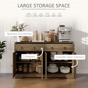   HOMCOM-Sideboard-Buffet-Cabinet-with-Storage-48-Kitchen-Storage-Cabinet-with-2-Drawers-and-4-Barn-Doors-Farmhouse-Coffee-Bar-Cabinet-with-Adjustable-Shelves-Light-Brown