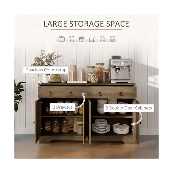   HOMCOM-Sideboard-Buffet-Cabinet-with-Storage-48-Kitchen-Storage-Cabinet-with-2-Drawers-and-4-Barn-Doors-Farmhouse-Coffee-Bar-Cabinet-with-Adjustable-Shelves-Light-Brown