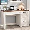 Vabches Farmhouse Executive Desk with Storage and Ample File Drawer Rustic Large Home Writing Desk for Bedroom White