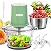 Food Processors with 2 Bowls 400W Meat Grinder Food Chopper Electric 2 Speed 8Cup Glass and 8Cup 304 Stainless Steel 2 Blades Spatula Green
