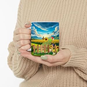 Lovesout Farmhouse Fence Themed Design with Red Headed Amazon Parrot Coffee Mug White Ceramic Tea Cup 11oz Pet Owner Gifts
