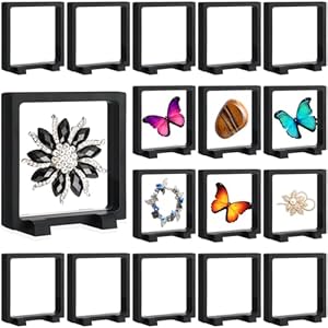 Harloon 12 Pcs 3D Floating Display Case Coins Floating Display Stand Transparent PE Jewelry Storage Box Suspension Frame for Challenge AA Medallions Specimens Chip (4.3 x 4.3 x 0.8 Inch)