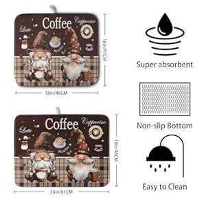   Coffee-Gnomes-Kitchen-Dish-Drying-Mat-for-Dishes-16x18-InchCoffee-Maker-Mats-for-TabletopBrown-Buffalo-Plaid-Mocha-Coffee-Cup-Dishes-Drainer-Mats-Super-Absorbent-Dish-Rack-Pad-for-Bar-Sinks-Counter