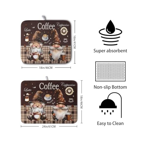   Coffee-Gnomes-Kitchen-Dish-Drying-Mat-for-Dishes-16x18-InchCoffee-Maker-Mats-for-TabletopBrown-Buffalo-Plaid-Mocha-Coffee-Cup-Dishes-Drainer-Mats-Super-Absorbent-Dish-Rack-Pad-for-Bar-Sinks-Counter