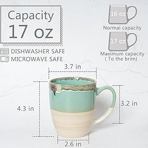 Bosmarlin Ceramic Coffee Mug Set of 4, 16 Oz, 5 Colors to Choose, Tea Cups, Dishwasher and Microwave Safe, Reactive Glaze (Green) Bosmarlin Ceramic Coffee Mug Set of 4 16 Oz 5 Colors to Choose Tea Cups Dishwasher and Microwave Safe Reactive Glaze Green
