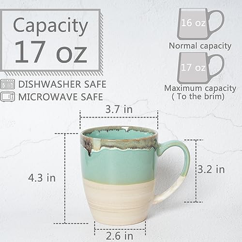 Bosmarlin-Ceramic-Coffee-Mug-Set-of-4-16-Oz-5-Colors-to-Choose-Tea-Cups-Dishwasher-and-Microwave-Safe-Reactive-Glaze-Green Bosmarlin Ceramic Coffee Mug Set of 4 16 Oz 5 Colors to Choose Tea Cups Dishwasher and Microwave Safe Reactive Glaze Green
