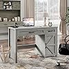 Farmhouse 47 Executive Desk Computer Desk with 2 Drawers and Storage Cabinet Workstation Computer Desk for Study and Home OfficeGrey