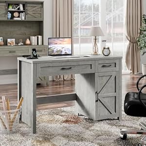 Farmhouse 47" Executive Desk, Computer Desk with 2 Drawers and Storage Cabinet, Workstation Computer Desk for Study and Home Office.(Grey) Farmhouse 47 Executive Desk Computer Desk with 2 Drawers and Storage Cabinet Workstation Computer Desk for Study and Home OfficeGrey