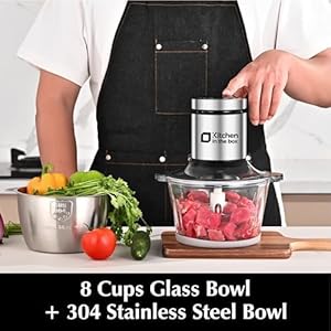 Kitchen in the box Food Processors400W All Copper Motor Meat Grinder Food Chopper Electric Vegetable Chopper with 2 Bowls8 Cup8 Cup 2 Bi Level Blades for MeatfishVegetableBaby Food