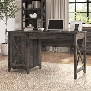 Bush Furniture Key West Computer Desk with Storage | Farmhouse PC Table for Home Office in Dark Gray Hickory | 54W x 24D Bush Furniture Key West Computer Desk with Storage Farmhouse PC Table for Home Office in Dark Gray Hickory 54W x 24D