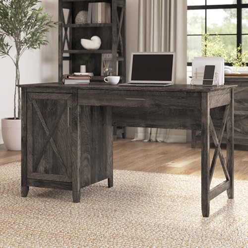 Bush-Furniture-Key-West-Computer-Desk-with-Storage-Farmhouse-PC-Table-for-Home-Office-in-Dark-Gray-Hickory-54W-x-24D Bush Furniture Key West Computer Desk with Storage Farmhouse PC Table for Home Office in Dark Gray Hickory 54W x 24D