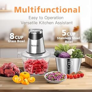 Food Processors, Electric food Chopper, Meat Grinder with 2 Bowls (8 Cup+5 Cup),400W Copper Motor - 3 Bi-Level Blades for Meat,Vegetables,Onion, Garlic, Salad, Baby Food, Nuts, Ice Cube Food Processors Electric food Chopper Meat Grinder with 2 Bowls 8 Cup5 Cup400W Copper Motor 3 Bi Level Blades for MeatVegetablesOnion Garlic Salad Baby Food Nuts Ice Cube