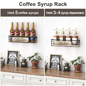   Coffee-Mug-Holder-Organizer-2-Pack-with-12-Mug-Hooks-Mug-Rack-Wall-Mounted-with-Coffee-Bar-Sign-Farmhouse-Coffee-Accessories-and-Organizer-with-Metal-Basket-Floating-Shelves-for-Wall-Weathered-Walnut