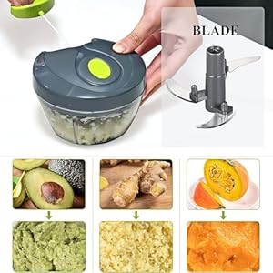 Manual Food Processor Vegetable Chopper Small Hand Pull String Garlic Onion Cutter for Veggies Ginger Fruits Nuts Herbs etc BPA Free Food Safe Material 400ml Gray