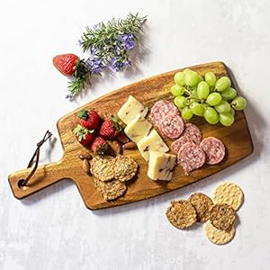 Totally bamboo rock branch acacia wood serving paddle wood cutting board with handle for kitchen and charcuterie boards  urban country home decor