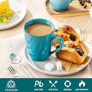 Vancasso navia coffee mug set of 4 ceramic 12 oz coffee cups for cappuccino latte tea multi blue  urban country home decor