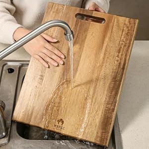 YSTKC Acacia Wood Cutting Boards Set of 3 PCS for Kitchen Large Wooden Cutting Board Set with Handle Thick Chopping Board Butcher Block Wooden Trays for Meat Fruit Vegetable and Cheese
