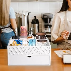   Farmhouse-Wooden-Coffee-Bar-Organizer-Countertop-Station-With-Drawer-Pods-Holder-Storage-Basket