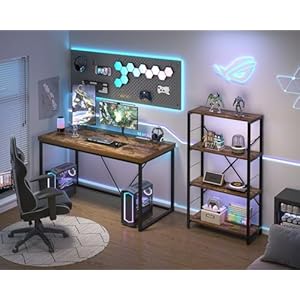 EXCEFUR Home Office Desk, 47 inch Computer Desk, Rustic Wood and Metal Study Writing Table, Work Gaming Desk for Bedroom Living Room, Industrial Brown EXCEFUR Home Office Desk 47 inch Computer Desk Rustic Wood and Metal Study Writing Table Work Gaming Desk for Bedroom Living Room Industrial Brown