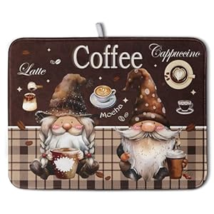   Coffee-Gnomes-Kitchen-Dish-Drying-Mat-for-Dishes-16x18-InchCoffee-Maker-Mats-for-TabletopBrown-Buffalo-Plaid-Mocha-Coffee-Cup-Dishes-Drainer-Mats-Super-Absorbent-Dish-Rack-Pad-for-Bar-Sinks-Counter