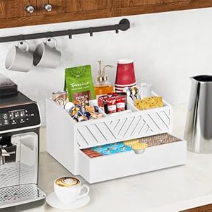   Farmhouse-Wooden-Coffee-Bar-Organizer-Countertop-Station-With-Drawer-Pods-Holder-Storage-Basket