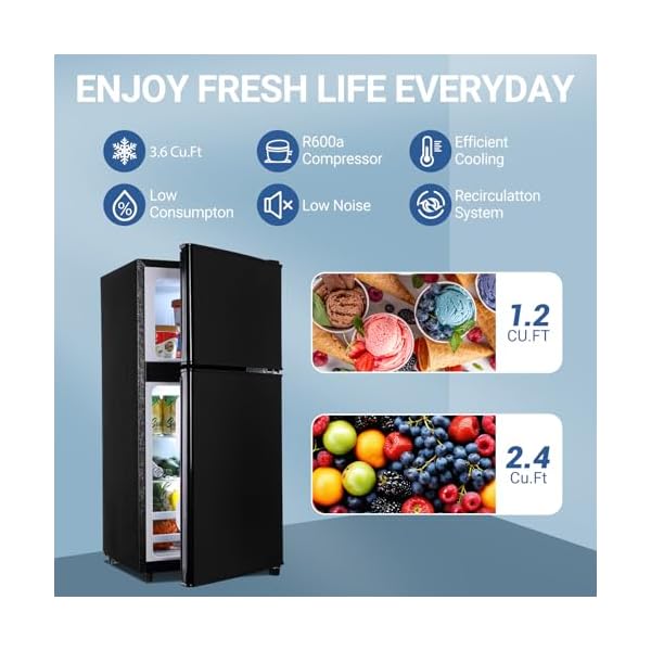   FLS-90-BLACK-Apartment-Size-40-Cu-Ft-Mini-Dorm-Fridge-Adjustable-Thermostat-Shelves-Small-Refrigerator-with-Freezer-for-College-Office-Kitchen-Black-36-CuFt