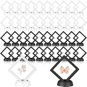 Dandat 60 Pcs 3D Floating Display Case 2.3 x 2.3 Inches Challenge Coin Display Frame Stand Holder Black Diamond Shape Challenge Coin Holder Coin Display Case for Military Medal Specimen Jewelry