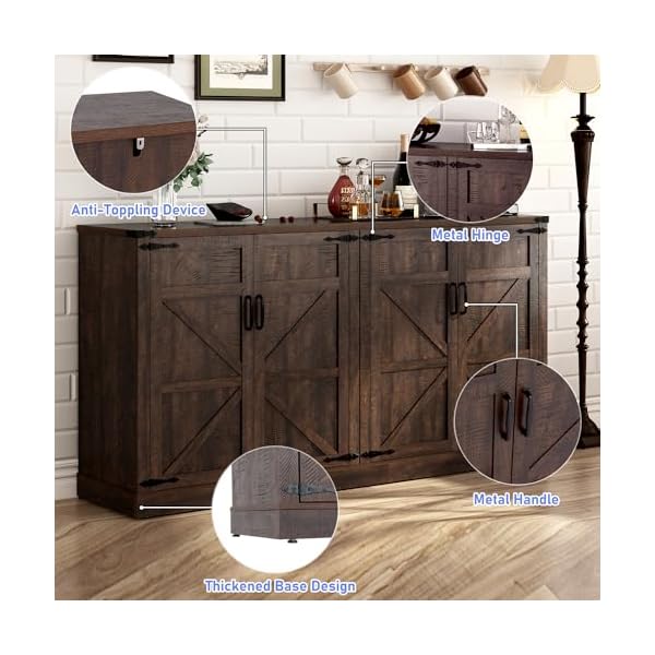 Sideboard buffet cabinet with storage 65 inch farmhouse kitchen pantries sideboard cabinet with adjustable shelves wooden coffee bar cabinet buffet table for kitchen dining room brown  urban country home decor