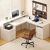 63 farmhouse l shaped executive desk with drawers storage shelf corner computer desk with power outlets l shaped office desk with monitor stand printer shelf white  urban country home decor