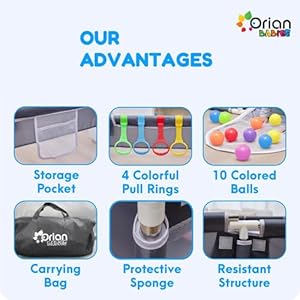 Orian baby playpen 50×50 large playpen for babies and toddlers oxford fabric indoor outdoor play pen 10 colorful balls 4 pull up rings carry bag  urban country home decor
