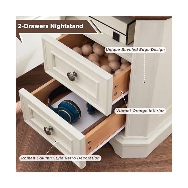   T4TREAM-Farmhouse-Nightstand-with-Charging-Station-18-End-Table-with-2-Drawers-Wood-Side-Table-Bedside-Cabinet-for-Bedroom-Living-Room-Antique-White