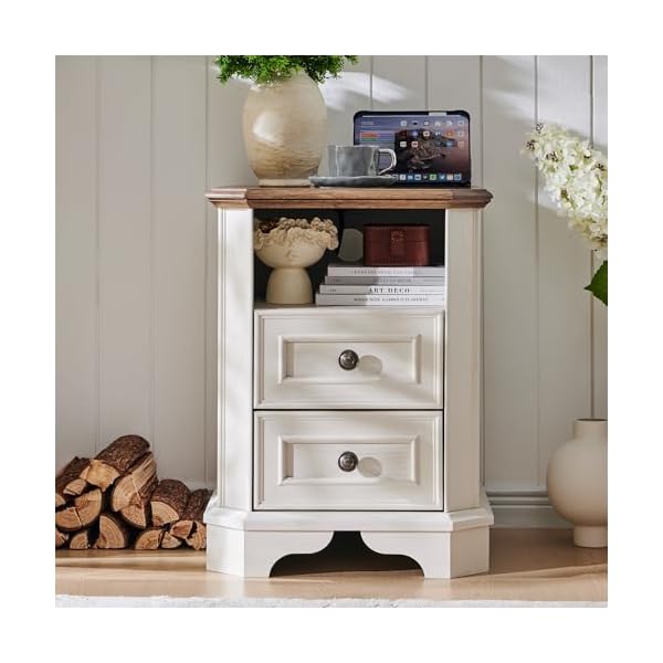   T4TREAM-Farmhouse-Nightstand-with-Charging-Station-18-End-Table-with-2-Drawers-Wood-Side-Table-Bedside-Cabinet-for-Bedroom-Living-Room-Antique-White