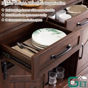 Farmhouse Buffet Cabinet 53 Sideboard Cabinet w3 Drawer Rustic Storage Cabinets wSliding Barn Door Coffee Bar for Dinning Room Kitchen Hallway and Living Room Brown