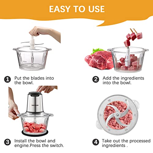 LiebeLecker-Food-Processor-Meat-Grinder-with-2-Bowls-8-Cup-and-8-Cup-Food-Chopper-Electric-Vegetable-Chopper-with-4-Large-Sharp-Blades-for-Fruits-Meat-Vegetables-Baby-Food-Nuts-2-Speed LiebeLecker Food Processor Meat Grinder with 2 Bowls 8 Cup and 8 Cup Food Chopper Electric Vegetable Chopper with 4 Large Sharp Blades for Fruits Meat Vegetables Baby Food Nuts 2 Speed