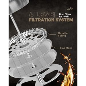 POLIVIAR French Press Coffee Maker, 34 Ounce Coffee Press with Real Wood Handle, Double Wall Insulation & Dual-Filter Screen, Food Grade Stainless Steel for Good Coffee and Tea (Lava) POLIVIAR French Press Coffee Maker 34 Ounce Coffee Press with Real Wood Handle Double Wall Insulation Dual Filter Screen Food Grade Stainless Steel for Good Coffee and Tea Lava